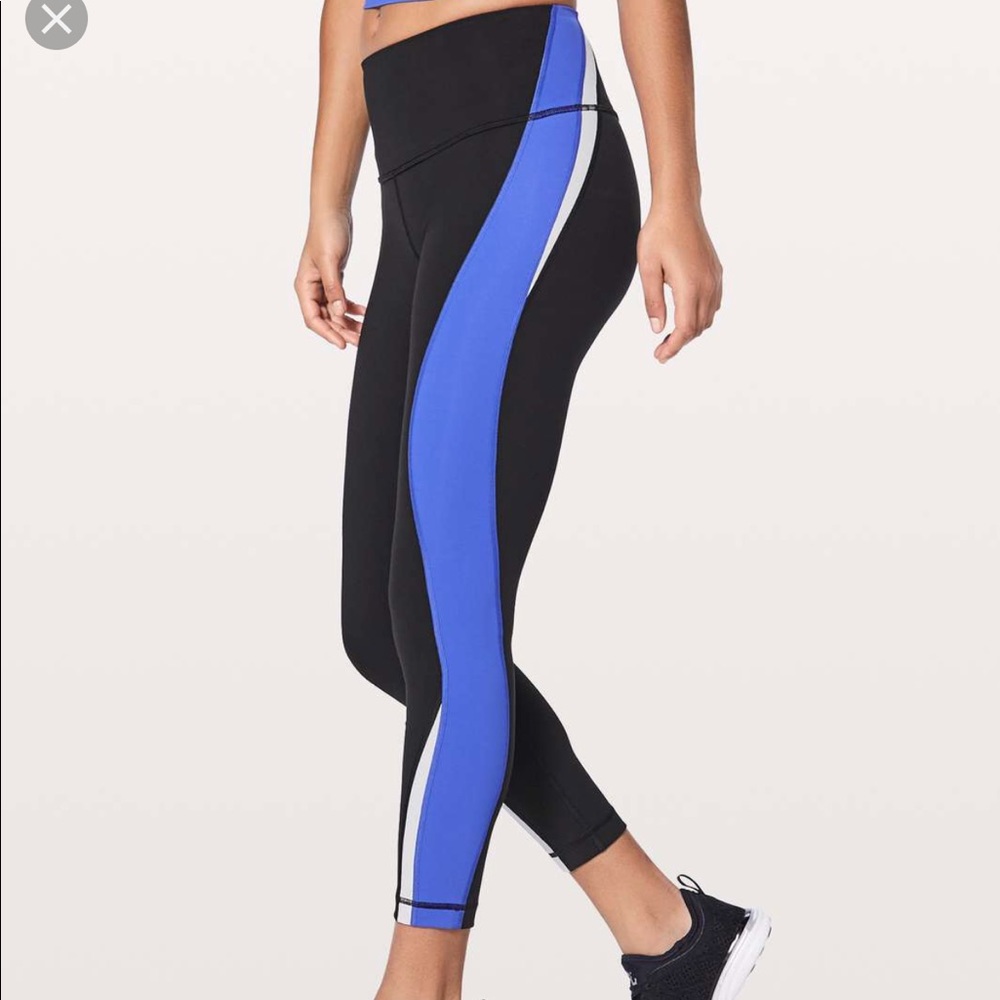 lululemon athletica Black Leggings with Blue and White Side Panels